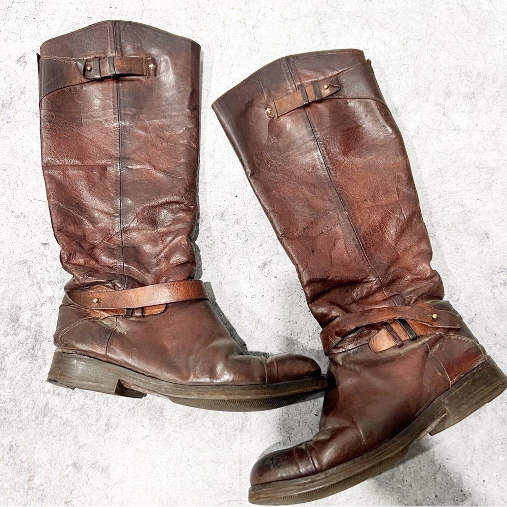 rag‎ & bone Abbey Riding Boots Brown Leather Tall Distressed size 37 US 7